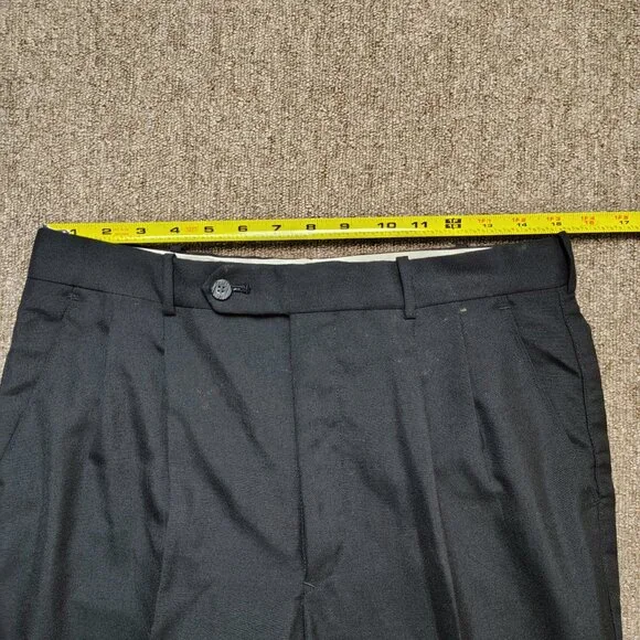 Vintage HUNTING HORN Pants Men 32 Black Wool Blend Pleated Unhemmed Slacks - Picture 5 of 8